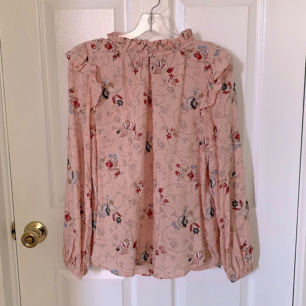 LOFT Light Pink Floral Button-Neck Peasant Blouse Size XS